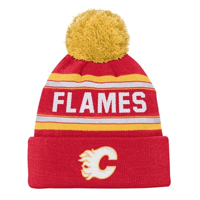 Calgary Flames Outerstuff Youth Jacquard Cuffed Knit Hat with Pom - Red