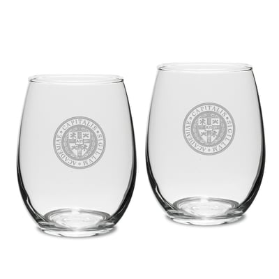 Capital University Crusaders Logo 15oz. 2-Piece Stemless Wine Glass Set