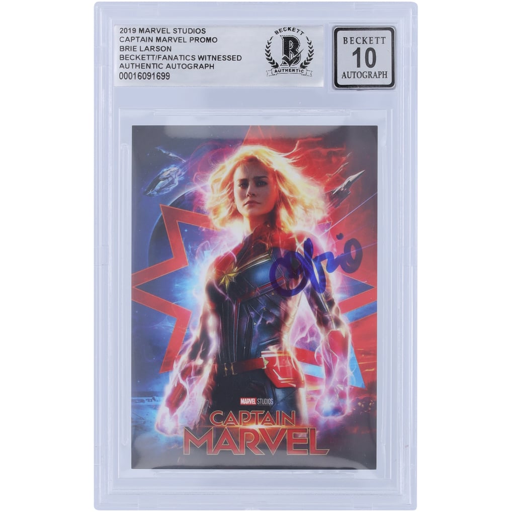 Brie Larson Captain Marvel Autographed 2019 Marvel Studios Promo #BL Beckett Fanatics Witnessed Authenticated 10 Card