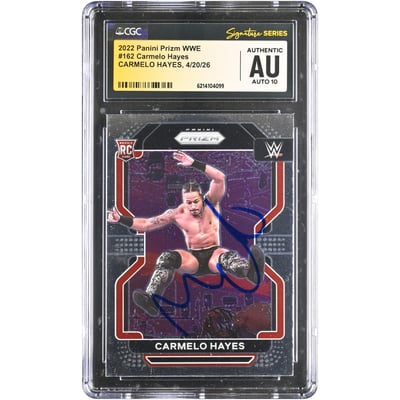 Carmelo Hayes WWE Autographed 2022 Panini Prizm WWE #162 CGC Fanatics Witnessed Authenticated AUTO 10 Rookie Card