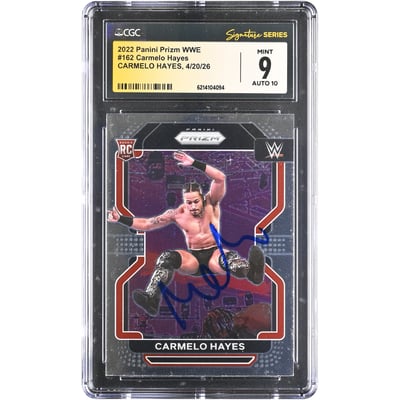 Carmelo Hayes WWE Autographed 2022 Panini Prizm WWE #162 CGC Fanatics Witnessed Authenticated MINT 9 Rookie Card