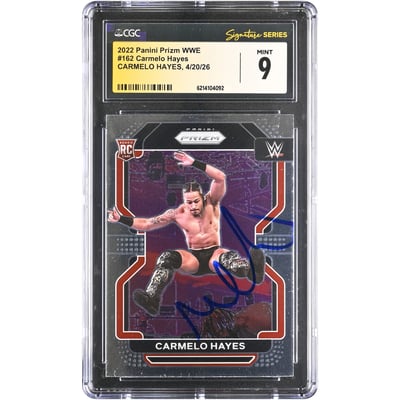 Carmelo Hayes WWE Autographed 2022 Panini Prizm WWE Ruby Wave #162 CGC Fanatics Witnessed Authenticated AUTO 10 Rookie Card