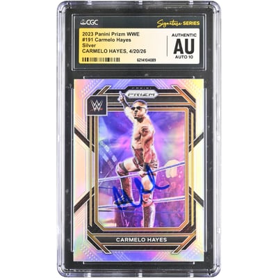 Carmelo Hayes WWE Autographed 2023 Panini Prizm WWE Silver #191 CGC Fanatics Witnessed Authenticated 10/10 Card