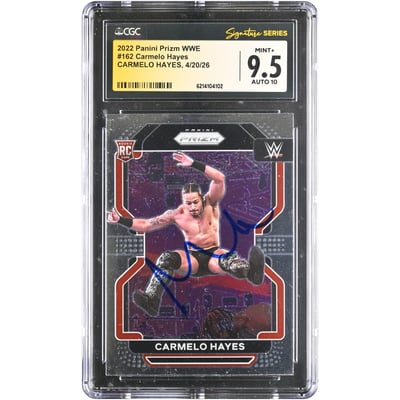 Carmelo Hayes WWE Autographed 2023 Panini Prizm WWE Silver #191 CGC Fanatics Witnessed Authenticated 9/10 Card