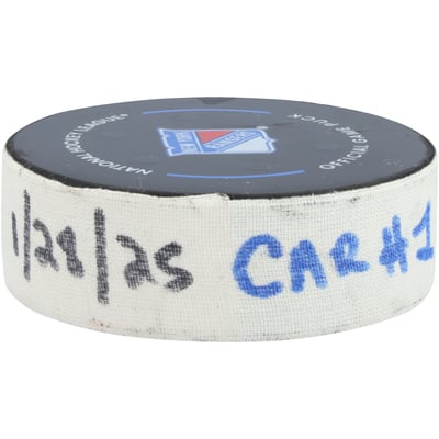 Andrei Svechnikov Carolina Hurricanes Fanatics Authentic Game-Used Goal Puck vs. New York Rangers on January 28, 2025 - First of Two Goals Scored