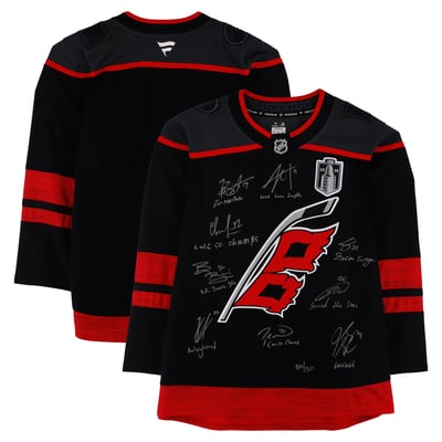 Carolina Hurricanes Autographed Fanatics Authentic 2026 Stanley Cup Champions Black Fanatics Premium Jersey with Multiple Signatures and Inscriptions - Limited Edition #50/50