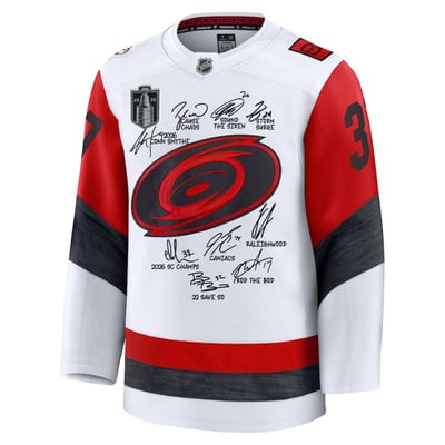 Carolina Hurricanes Autographed Fanatics Authentic 2026 Stanley Cup Champions White Fanatics Premium Jersey with Multiple Signatures and Inscriptions - Limited Edition of 50