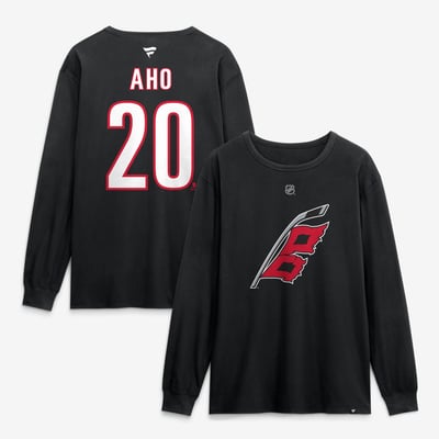 Sebastian Aho Carolina Hurricanes Fanatics Authentic Stack Name & Number Long Sleeve T-Shirt - Black
