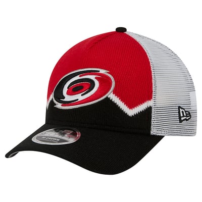  Carolina Hurricanes New Era Hockey Sock 9FORTY A-Frame M-Crown Adjustable Trucker Hat - Black/Red