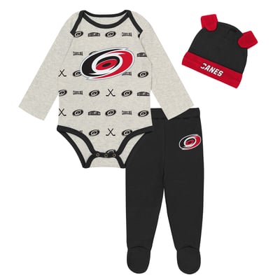 Carolina Hurricanes Outerstuff Newborn Huddles and Giggles Three-Piece Set - Heathered Bone