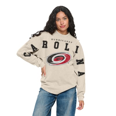  Carolina Hurricanes Fanatics Women's Oversized Front Print Spirit Jersey Long Sleeve T-Shirt - Cream