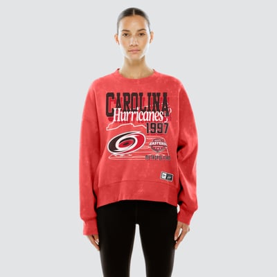  Carolina Hurricanes New Era Women's Throwback Mineral Wash French Terry Crew Sweatshirt - Red