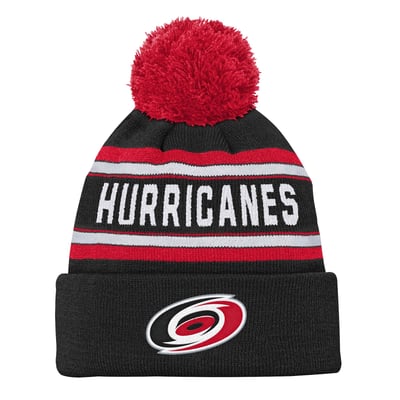 Carolina Hurricanes Youth Jacquard Cuffed Knit Hat with Pom - Black