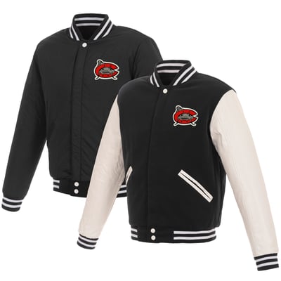  Carolina Mudcats JH Design Women's Reversible Fleece Full-Snap Jacket with Faux Leather Sleeves - Black