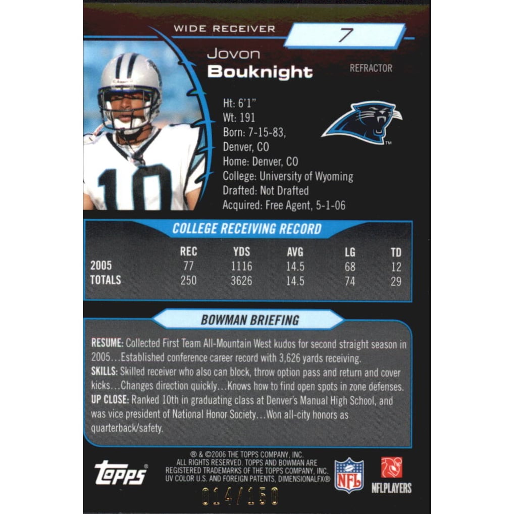 2006 Bowman Chrome Blue Refractors #7 Jovon Bouknight
