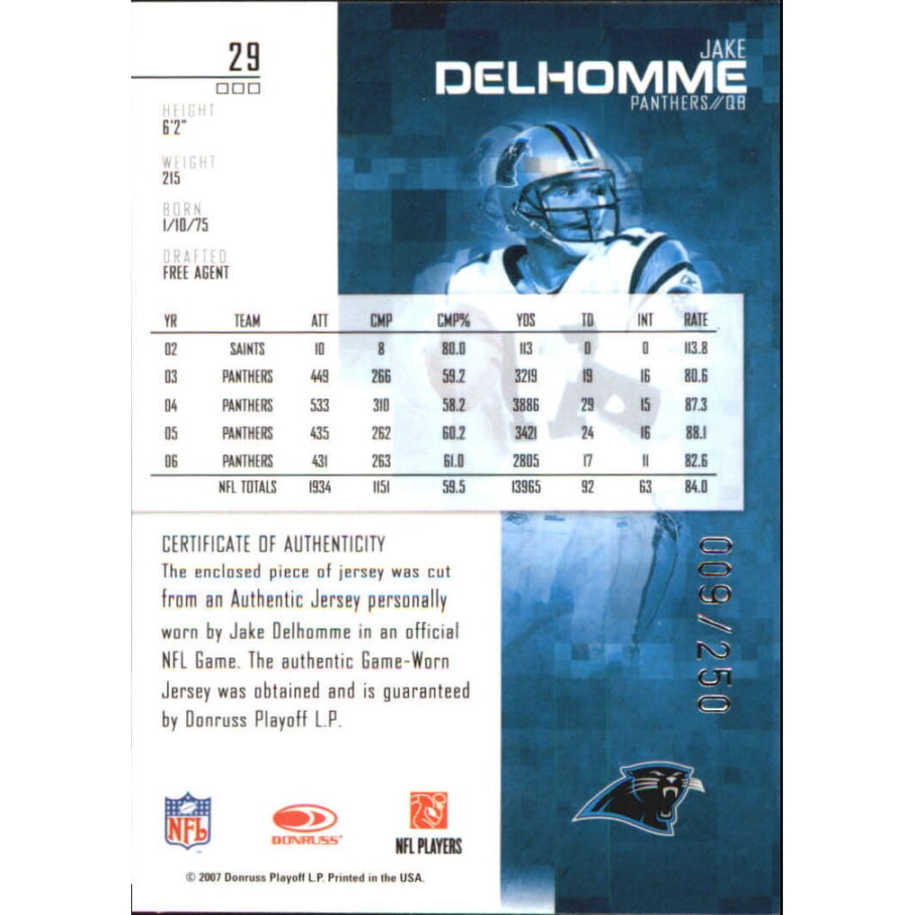 2007 Leaf Rookies and Stars Longevity Materials Ruby #29 Jake Delhomme