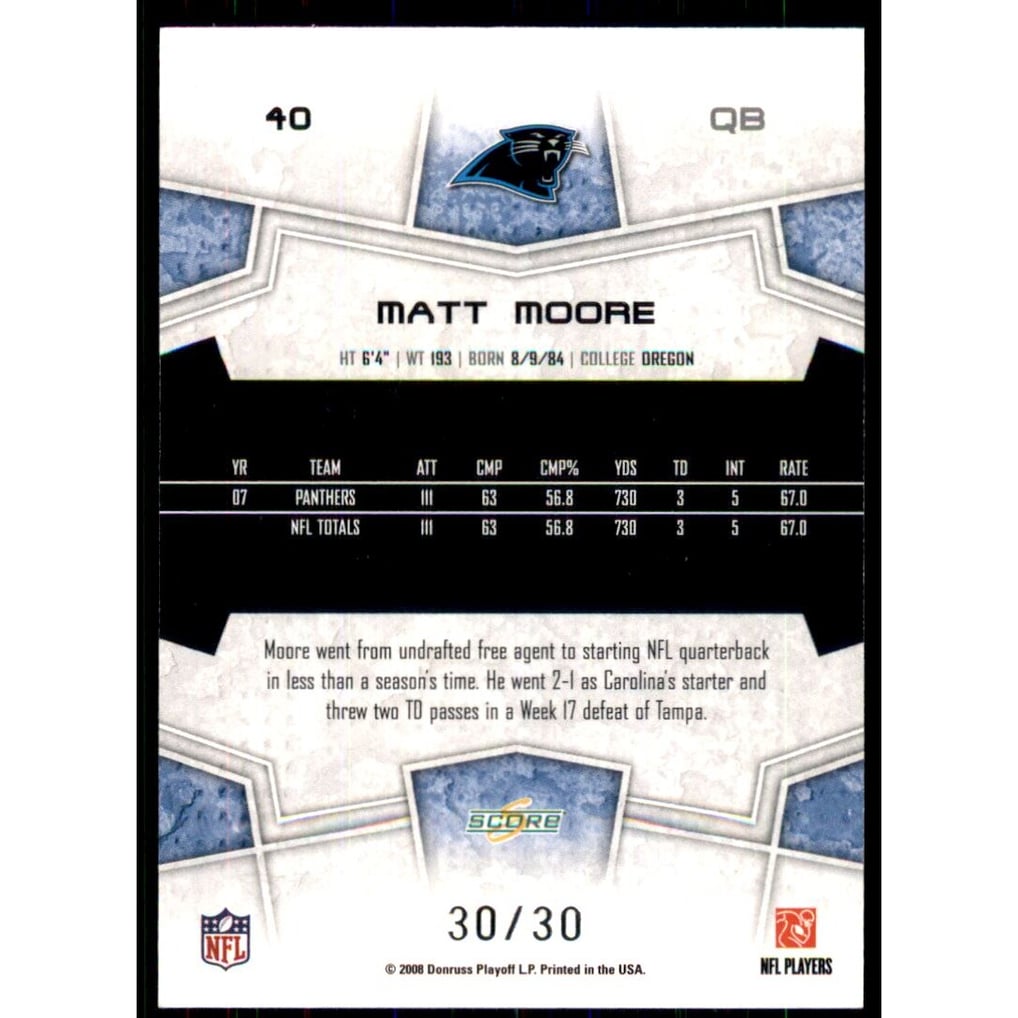 2008 Select Red Zone #40 Matt Moore