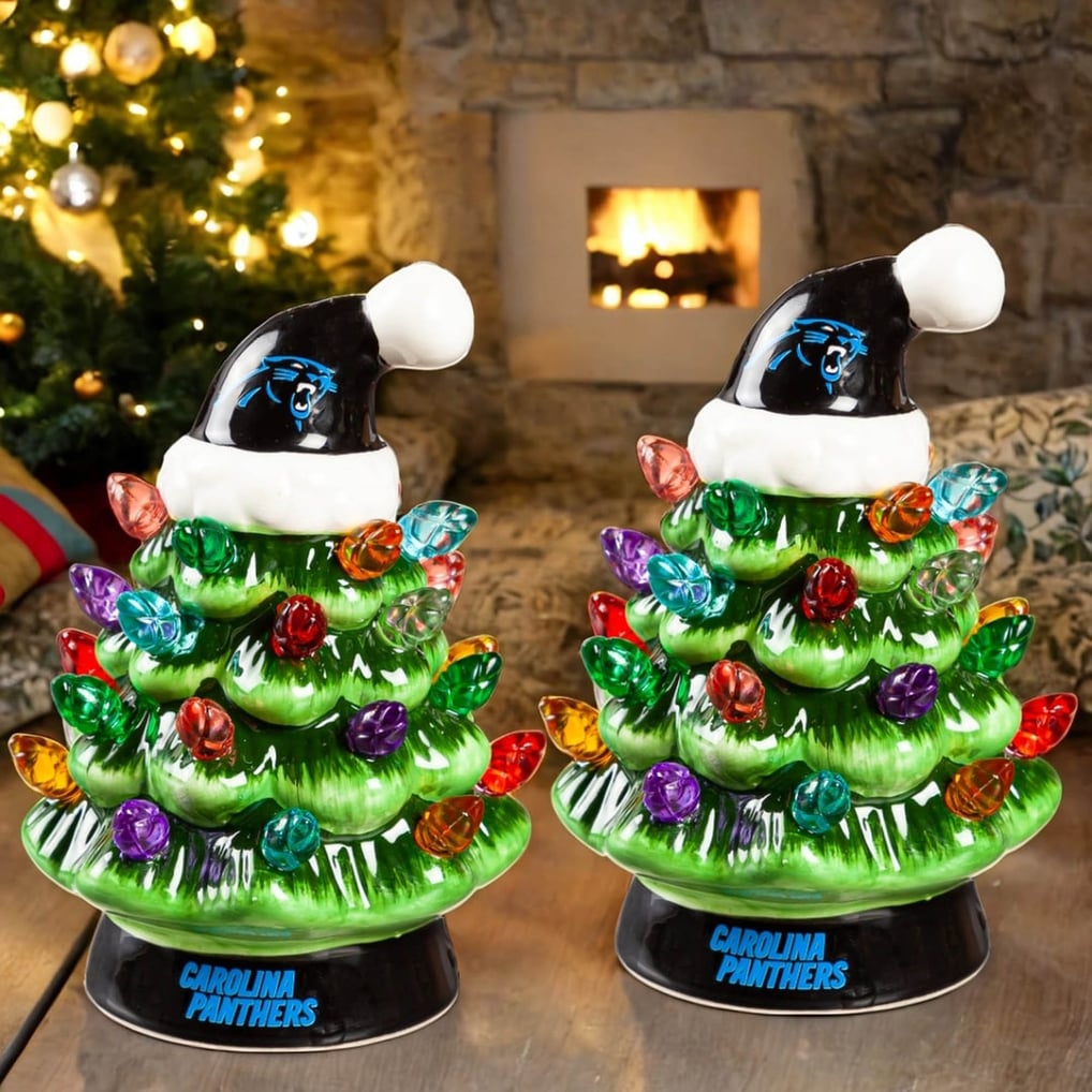Carolina Panthers 2-Pack 4" Ceramic LED Christmas Tree Set