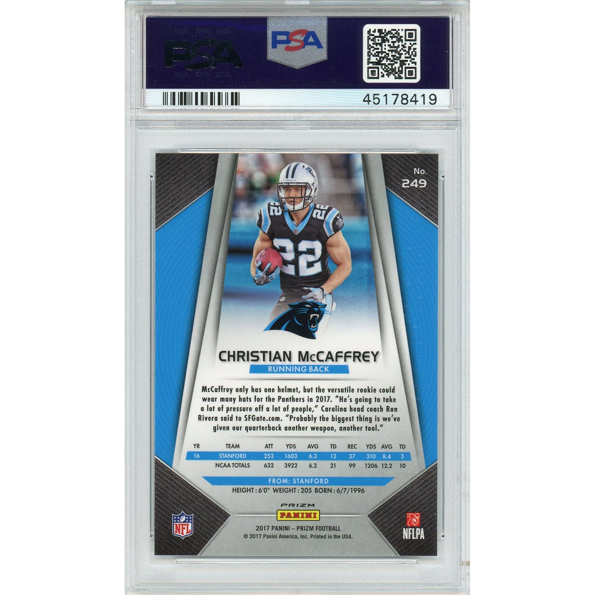 Christian McCaffrey Carolina Panthers 2017 Panini Prizm Silver