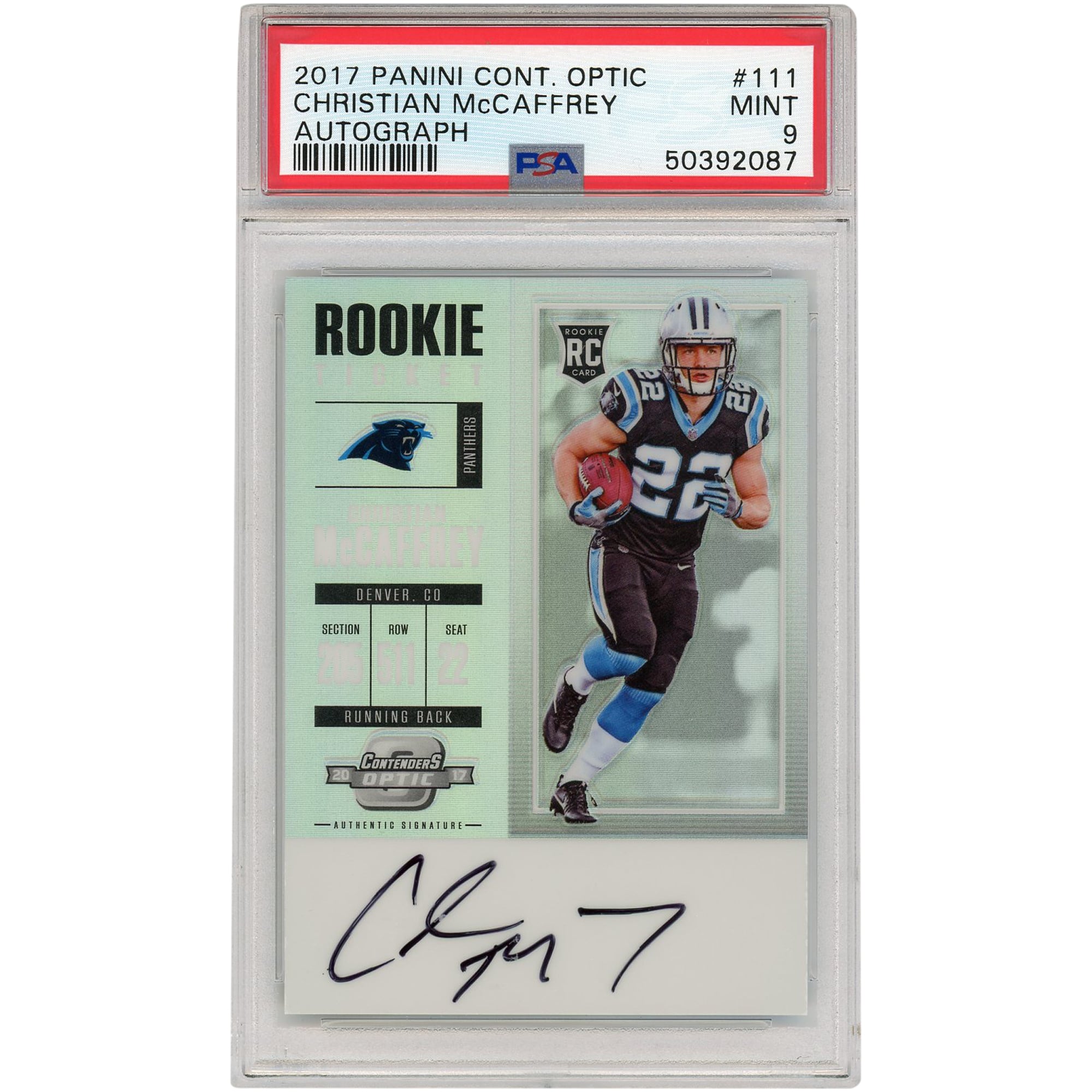 Autographed Carolina Panthers Christian McCaffrey 2017 Panini 