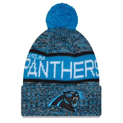 Carolina Panthers New Era Girls Youth Tri-Color Cuffed Knit Hat with Pom - Blue