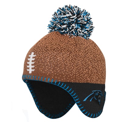 Carolina Panthers Outerstuff Infant Football Head Knit Hat with Pom - Brown