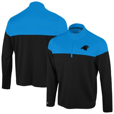 Carolina Panthers Antigua Hinder Quarter-Zip Pullover - Black/Blue