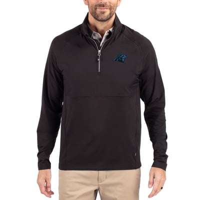 Carolina Panthers Cutter & Buck Adapt Eco Knit Hybrid Recycled Quarter-Zip Raglan Jacket - Black