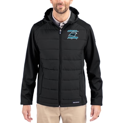 Carolina Panthers Cutter & Buck Evoke Hybrid Eco Softshell Recycled Full-Zip Hoodie Jacket - Black
