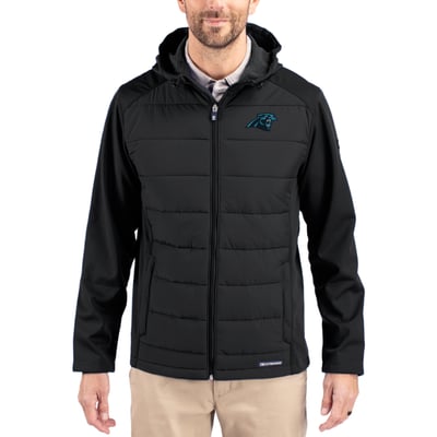 Carolina Panthers Cutter & Buck  Evoke PrimaLoft Hybrid Eco Softshell Recycled Full-Zip Hooded Jacket - Black