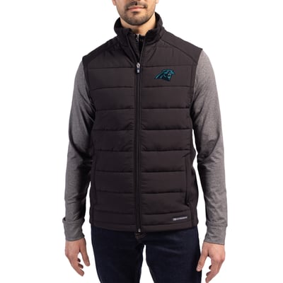 Carolina Panthers Cutter & Buck Primary Mark Evoke PrimaLoft Hybrid Eco Softshell Recycled Full-Zip Vest - Black