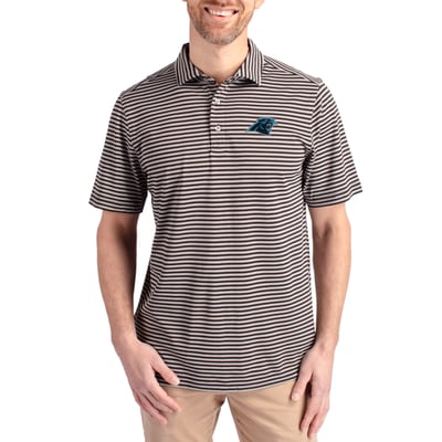 Carolina Panthers Cutter & Buck Virtue Eco Pique Stripe Recycled Polo - Black