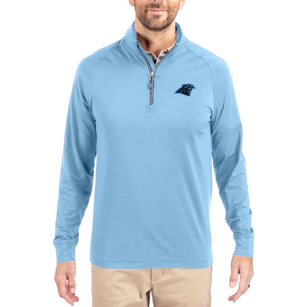 Carolina Panthers Cutter & Buck Adapt Eco Knit Quarter-Zip Pullover Jacket - Blue
