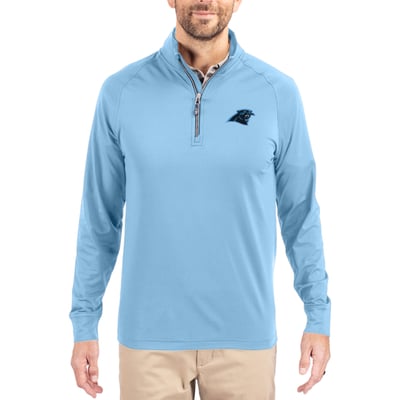 Carolina Panthers Cutter & Buck Adapt Eco Knit Quarter-Zip Pullover Jacket - Blue