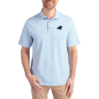 Carolina Panthers Cutter & Buck Virtue Eco Pique Stripe Recycled Polo - Blue