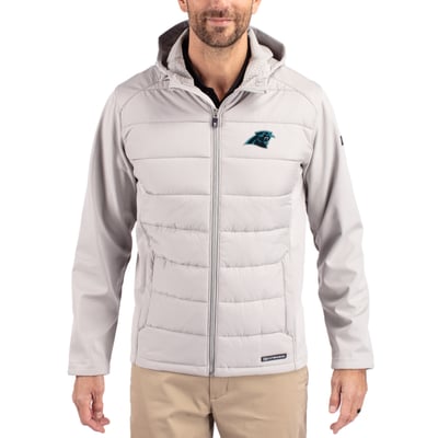 Carolina Panthers Cutter & Buck  Evoke PrimaLoft Hybrid Eco Softshell Recycled Full-Zip Hooded Jacket - Gray