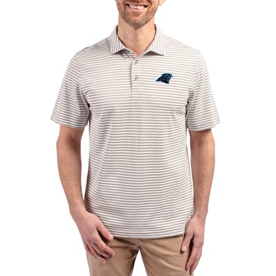 Carolina Panthers Cutter & Buck Virtue Eco Pique Stripe Recycled Polo - Gray