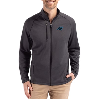 Carolina Panthers Cutter & Buck Peshastin Eco Fleece Recycled Raglan Tri-Blend Full-Zip Jacket -  Heather Black