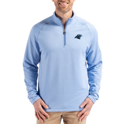 Carolina Panthers Cutter & Buck Peshastin Eco Fleece Tri-Blend Raglan Recycled Quarter-Zip Jacket -  Heather Blue