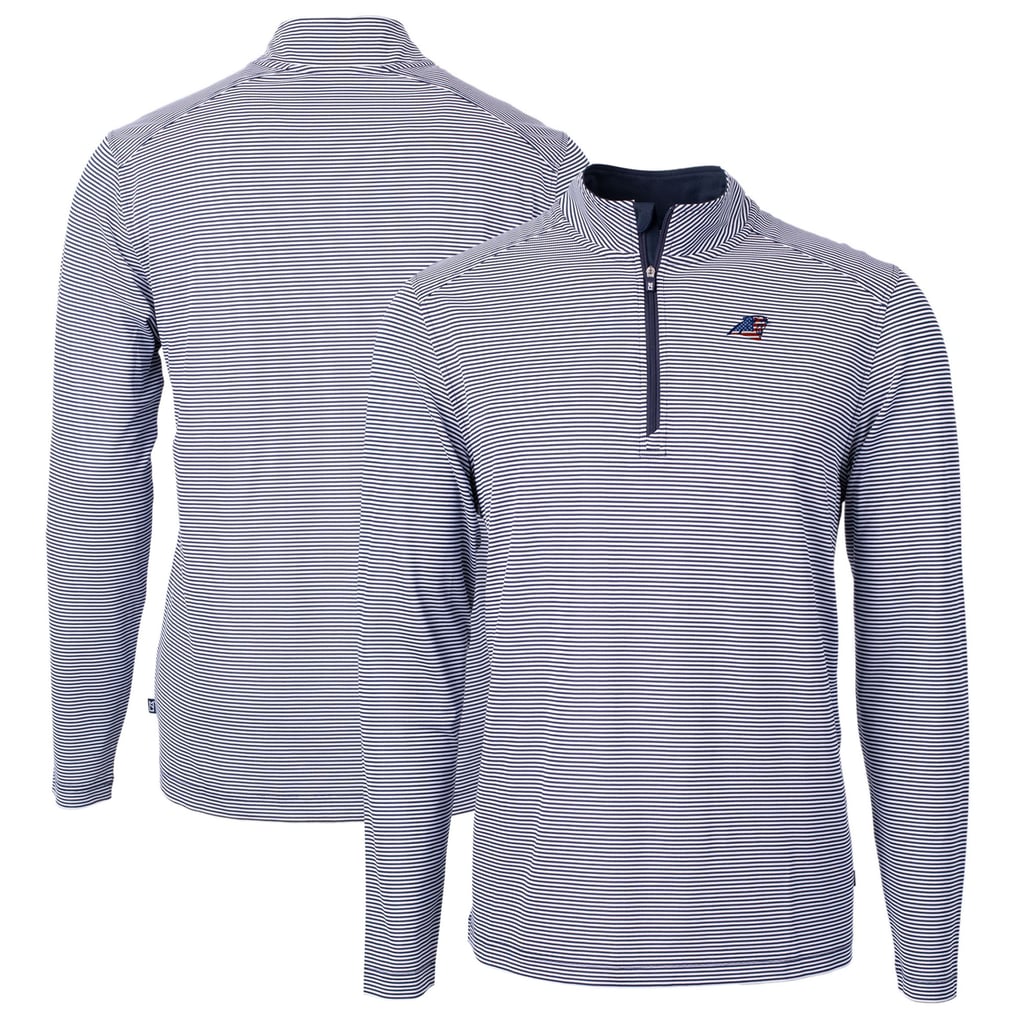 Carolina Panthers Cutter & Buck Virtue Eco Pique Micro Stripe Recycled Quarter-Zip Pullover Top - Navy/White