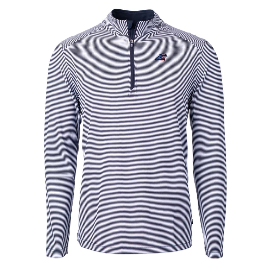 Carolina Panthers Cutter & Buck Virtue Eco Pique Micro Stripe Recycled Quarter-Zip Pullover Top - Navy/White