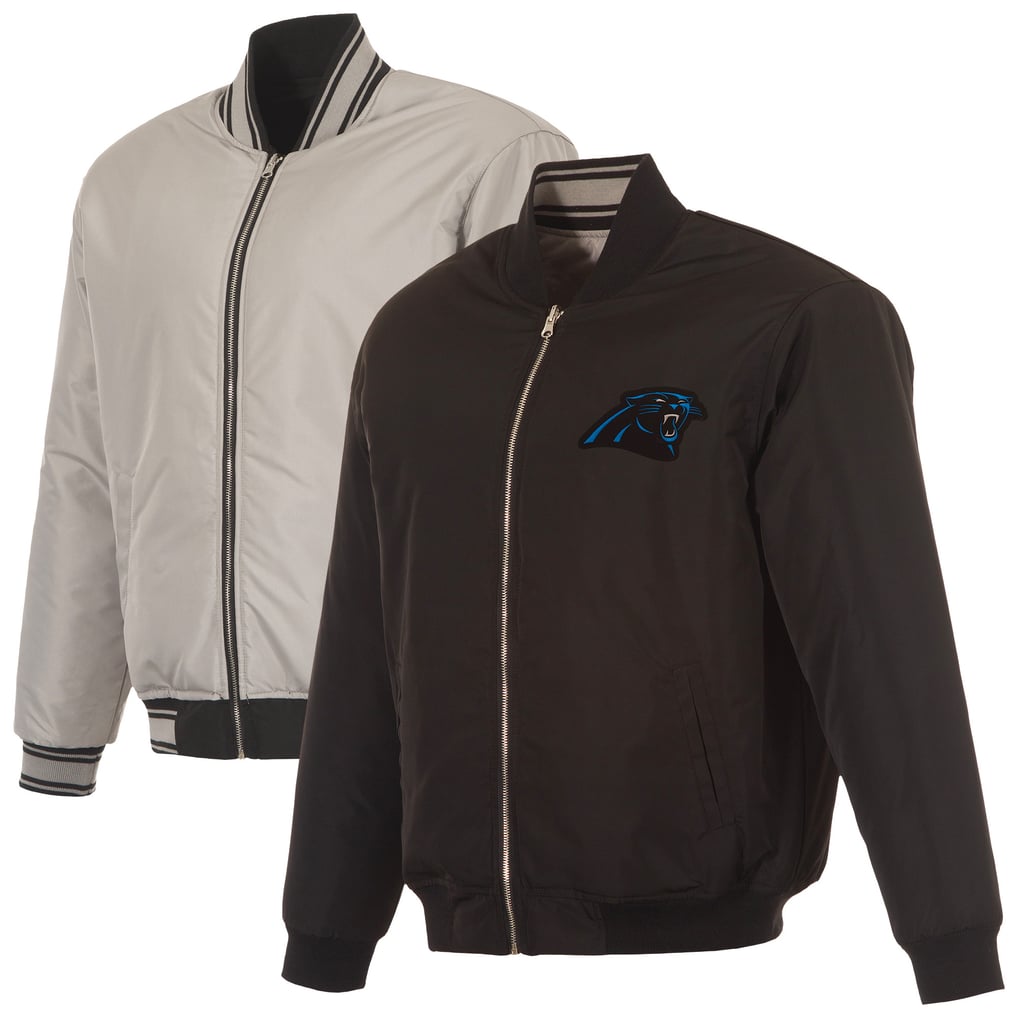 Carolina Panthers JH Design Full-Zip Reversible Flight Jacket - Black/Gray