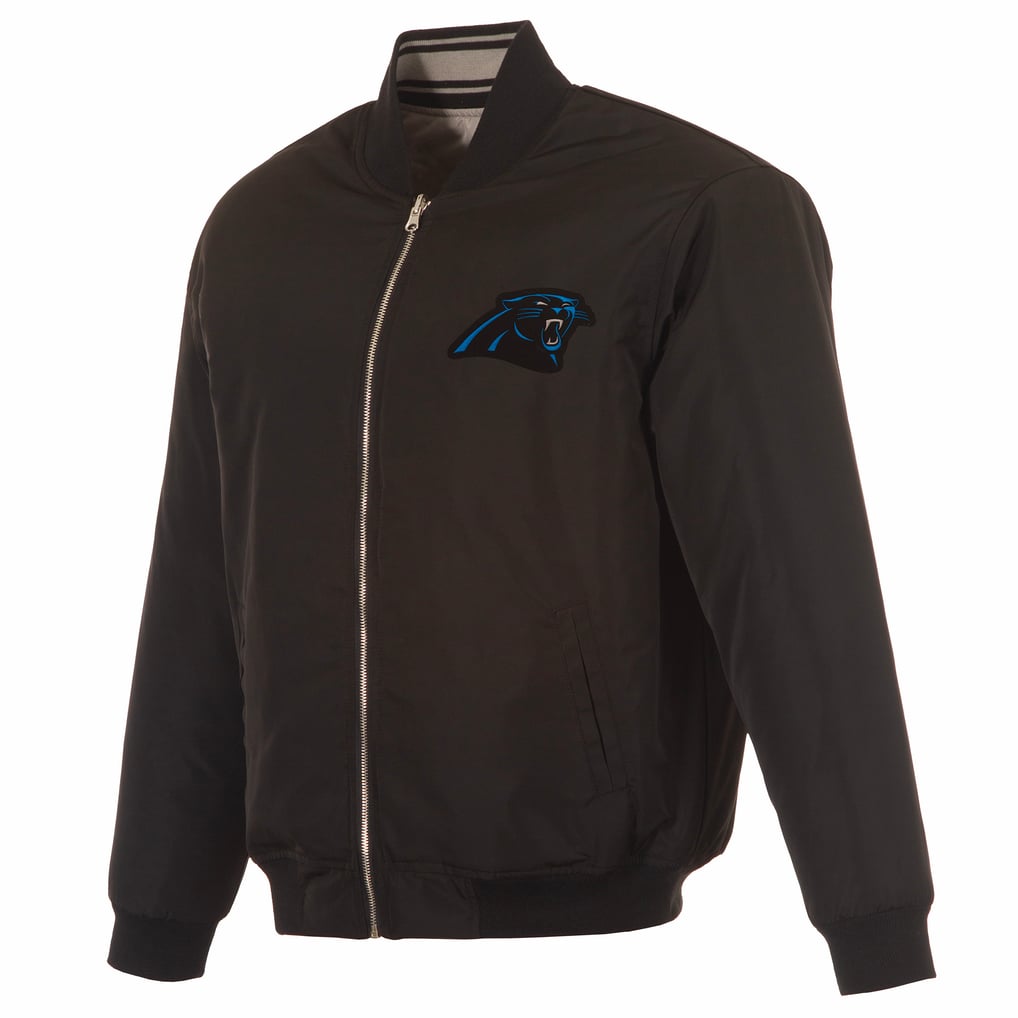  Carolina Panthers JH Design Full-Zip Reversible Flight Jacket - Black/Gray