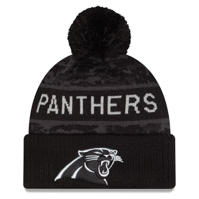 Carolina Panthers New Era 2026 Salute To Service Cuffed Knit Hat with Pom - Black