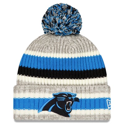 Carolina Panthers New Era Stripe Cuff Knit Hat with Pom - Blue/Gray