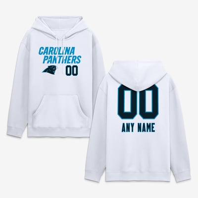 Carolina Panthers  Touchdown Wordmark Personalized Name & Number Hoodie - White
