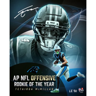 Tetairoa McMillan Carolina Panthers Autographed Fanatics Authentic 16" x 20" 2025 NFL Offensive Rookie of the Year Collage Photograph - Limited Edition of 50