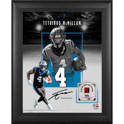 Tetairoa McMillan Carolina Panthers Facsimile Signature Fanatics Authentic Framed 11" x 14" Showcase Collage with a Piece of Game-Used Football - Limited Edition of 250