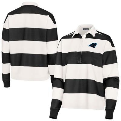 Carolina Panthers Antigua Women's Banner Rugby Long Sleeve Polo - Black/Cream