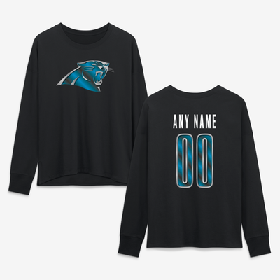 Carolina Panthers Women's Forged Mascot Personalized Name & Number Long Sleeve T-Shirt - Black